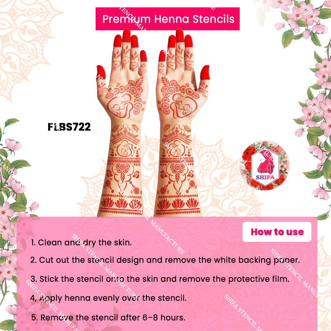 FLBS 722 Adorable Baby Shower Art Double Hand Henna Stencil